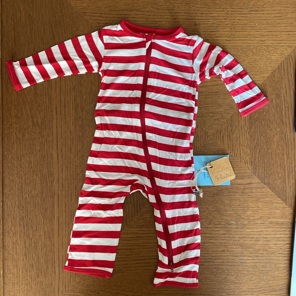 Kickee Pants Holiday Classic Candy Cane Stripe Coverall with 2 way Zipper
